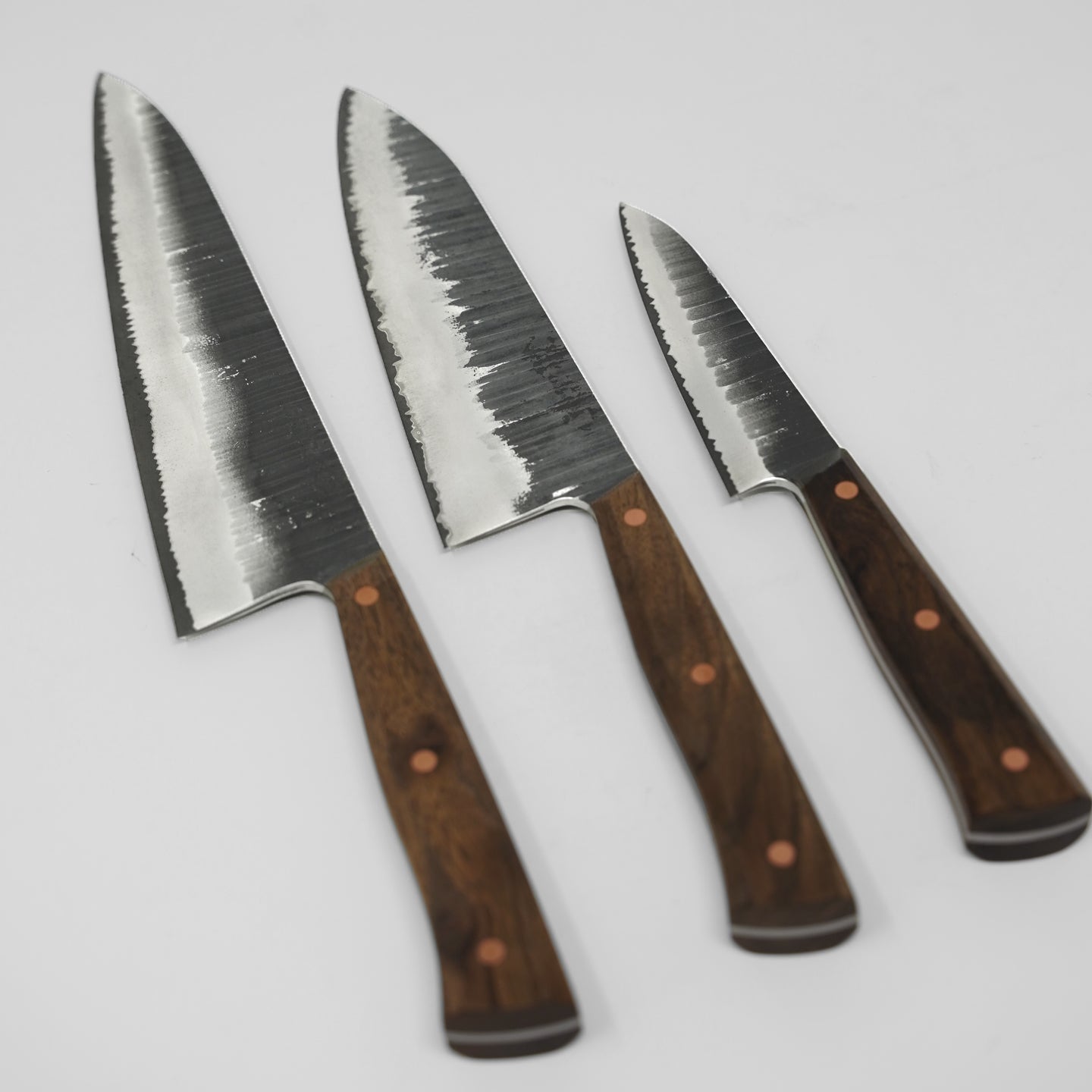 Blenheim Forge Full Tang 3 Knife, Whetstone and Walnut Block Set