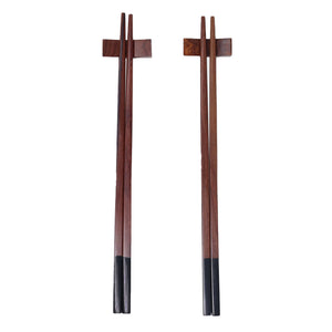 Sarah Petherick Red Wood Chopsticks & Rest / Set of 2 / Black Horn