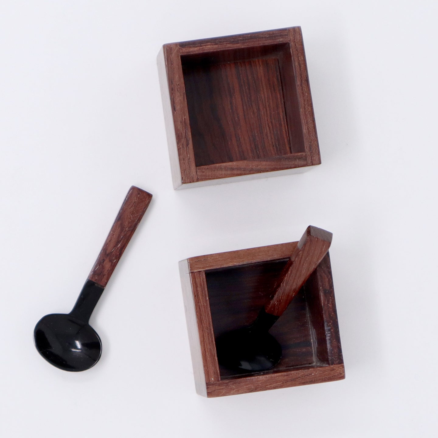 Sarah Petherick Rosewood Salt / Pepper Box with Miniature Oval Spoon /  Set of 2