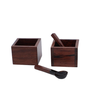 Sarah Petherick Rosewood Salt / Pepper Box with Miniature Oval Spoon /  Set of 2